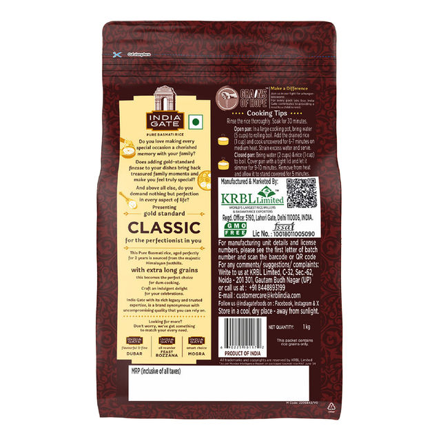 India Gate Gold Standard Classic Basmati Rice | 2 Years Aged | Extra Long Grains