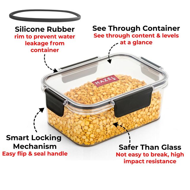 HAZEL Plastic Rectangle Container -1200 ml Airtight | Leak Proof | Microwave Safe