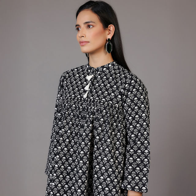 Libas Women's Printed Cotton A-Line Kurti | 29065 29065 | Black - S