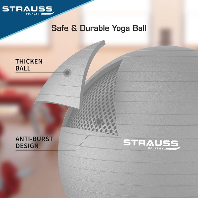 Strauss Rubber Anti-burst Gym Ball | Round Shape | 55 Cm | Grey