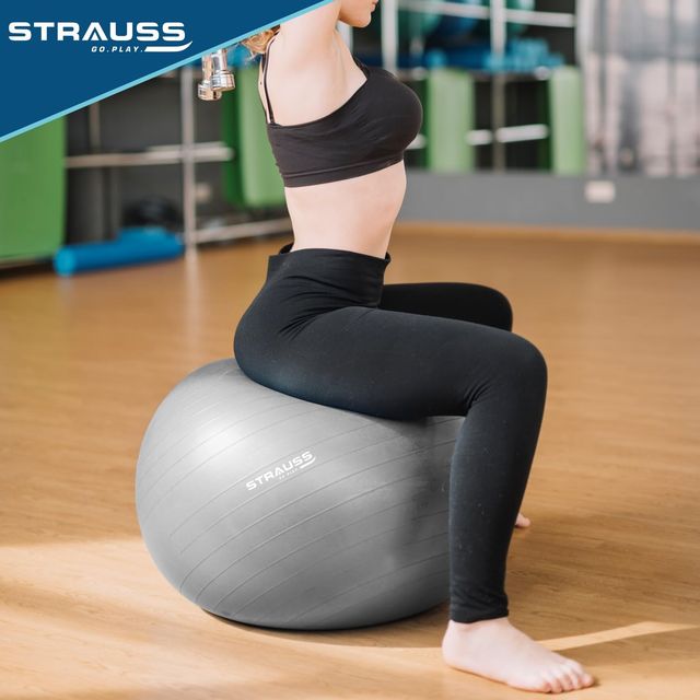 Strauss Rubber Anti-burst Gym Ball | Round Shape | 55 Cm | Grey