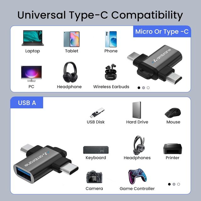 Ambrane Micro USB and USB Type C Adapter - High Speed Data Transfer