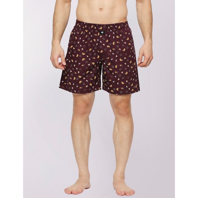 Frenchie Men s Printed Cotton Boxer Shorts | Geometirc Shape Brown | L