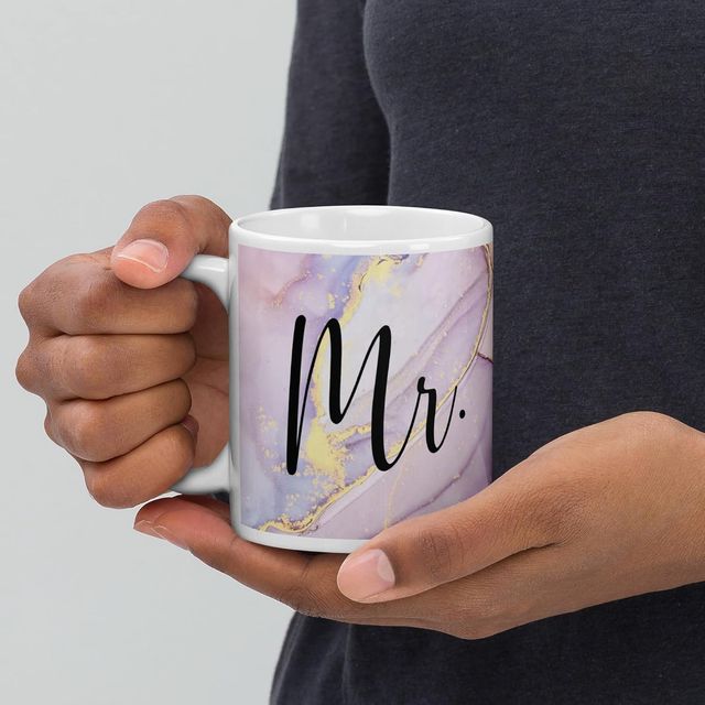Kooltech Mr & Mrs Marble Design Printed White Coffee And Tea Ceramic Mug Set Of 2