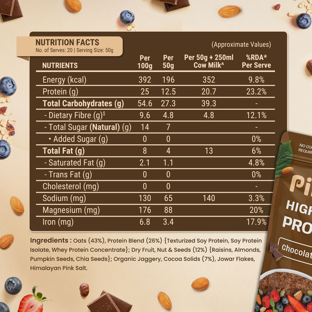 Pintola High Protein Oats Dark Chocolate With Almonds Raisin Pumpkin And Chia Seeds