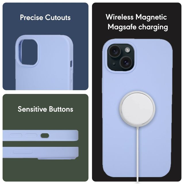 Sprig Designer Back Cover for Apple Iphone 15 Plus Liquid Silicone Shock Proof | Blue | MagSafe Compatible