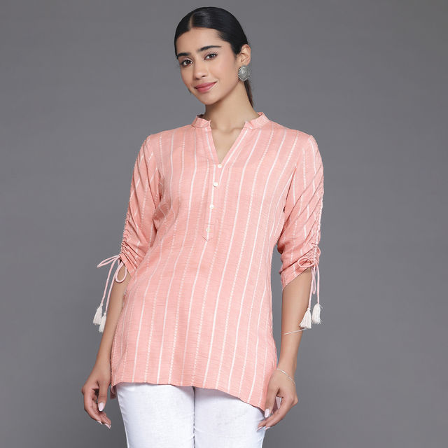 Libas Women's Cotton Blend Self Design Kurti | 26903 | Peach - M