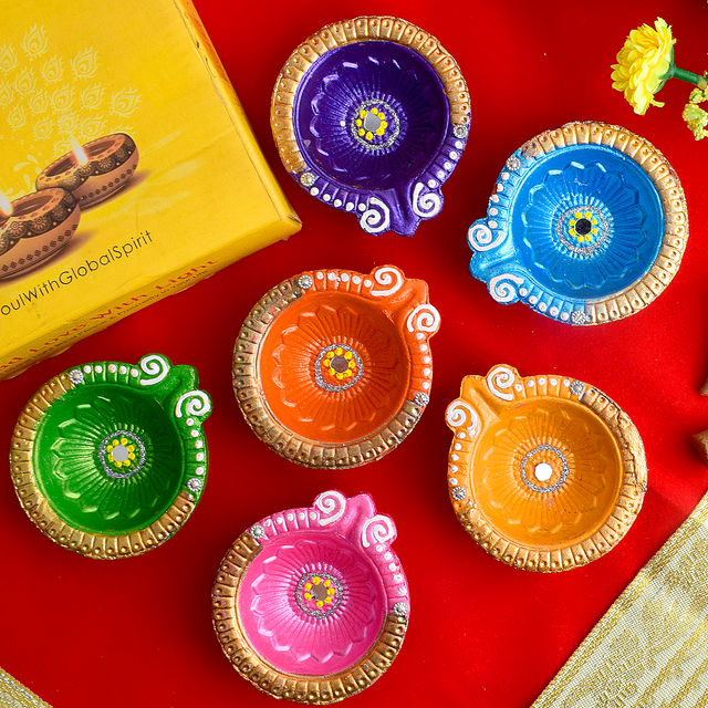 Satvik Designer Multicolor Clay Diya
