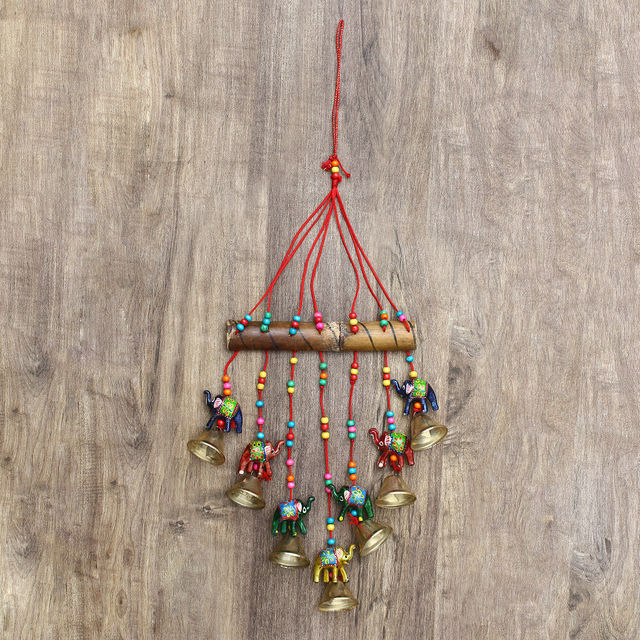 eCraftIndia Handcrafted Decorative Elephant Wall/Door/Window Hanging Bells
