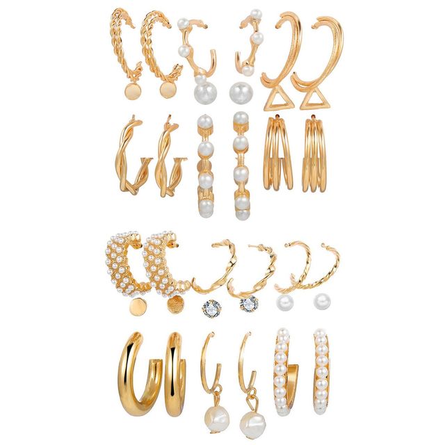 Shining Diva Fashion 18 Pairs Gold Plated Combo Set Stylish Earrings for Women and Girls Rrsdcmb297