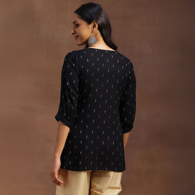 Libas Women's Zari Woven Design A-Line Pleated Kurti with Pintuck Detail | 29133 | Black - XL