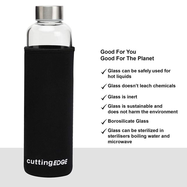 Cutting Edge 500 ml Borosilicate Glass Bottle with Sleeve for Home-Office | Transparent