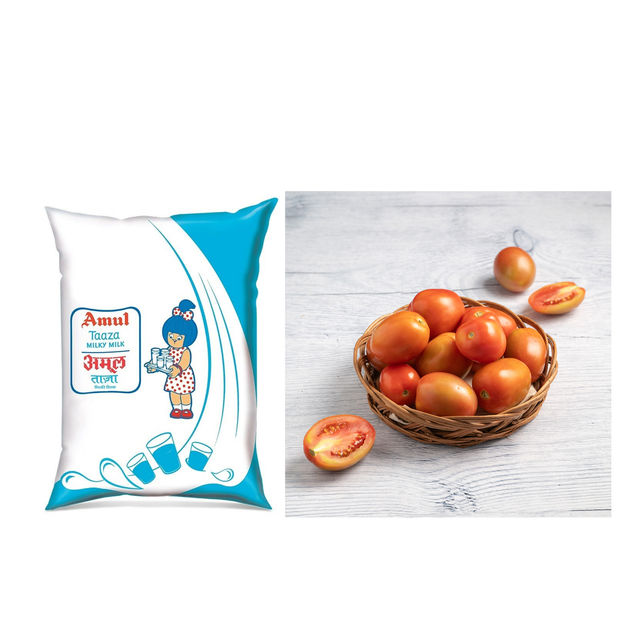Amul Taaza Toned Fresh Milk (Pouch) (1pc) & Tomato Hybrid (1pc) Combo