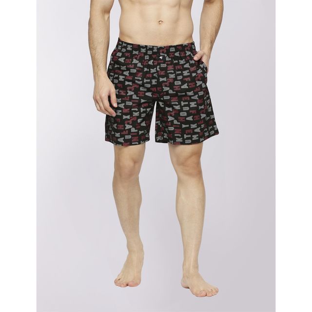 Frenchie Men s Printed Cotton Boxer Shorts | Alphabetic Black | M