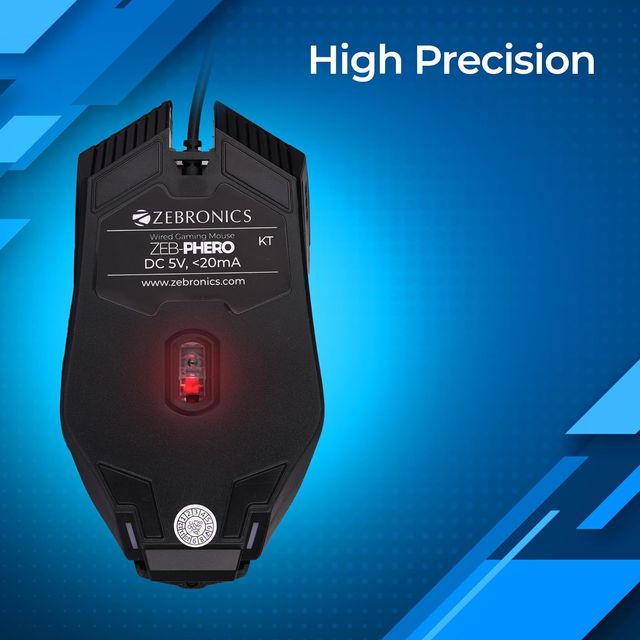 Zebronics Phero Wired Gaming Mouse With Up to 1600 DPI, LED Lights, DPI Switch, High Precision,4 Buttons (Black)
