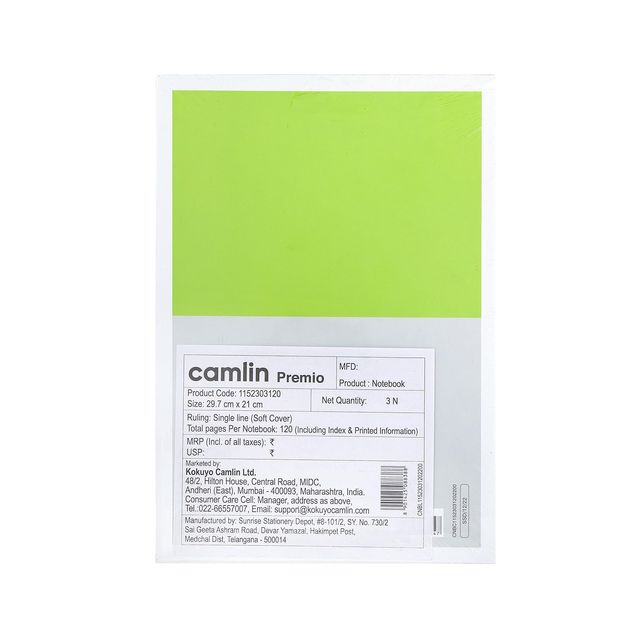 Camlin Premio 64 Gsm Single Line 120 Pages Notebook Pack Of 3