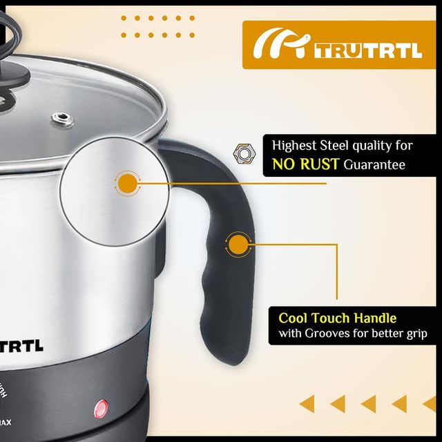 truTRTL Multipurpose 1.3 Litre Kettle| Rustproof SS304 body| 600W with Temperature control Knob