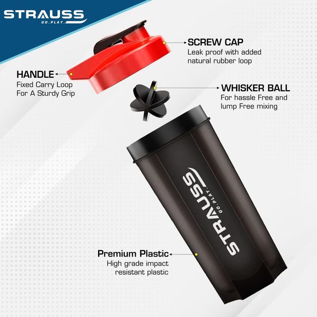 Strauss Premium Recharge Shaker Bottle, (Black/Red)