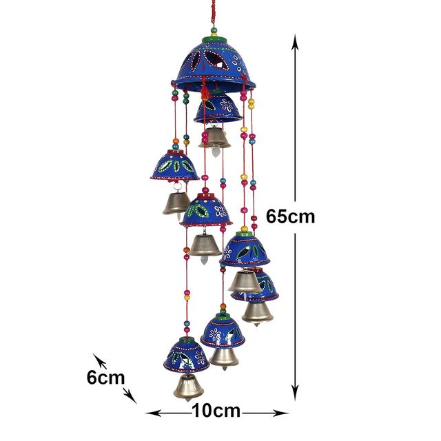 Kuber Industries Pack of 2  Rajasthani Handcrafted Windchimes | 8 Bells | Blue