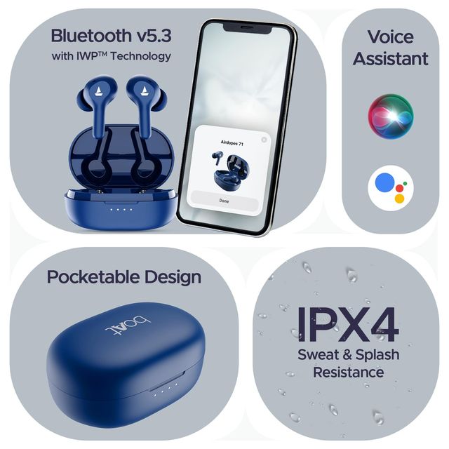 boAt Airdopes 71 TWS Earbuds w/ 40H Playtime, Dual Mics with ENx & ASAP Charge (Starry Blue)