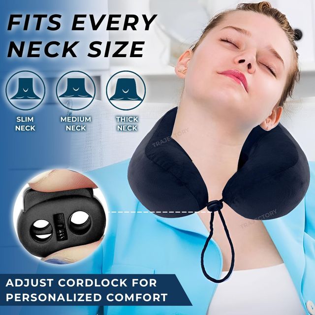 Trajectory Unisex Solid Polyester Neck Pillow with Eye Mask | Blue - Free Size