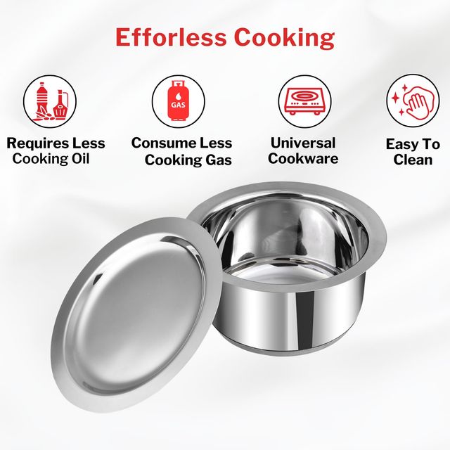 Vinod 3Pc Tope Set 1 L, 1.4 L & 1.8 L With Lid (Induction Friendly)