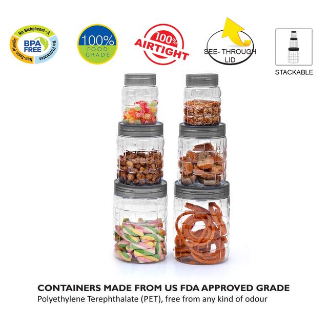 Cello Checkers Pet Plastic Airtight Canister Set of 6