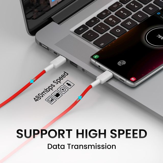 Portronics Konnect Link C Square 100W Type C to C Fast Charging PD Cable | 480Mbps Data - Red