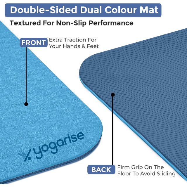 Yogarise 8mm Yoga Mat Dual Color, Dark & Light Blue