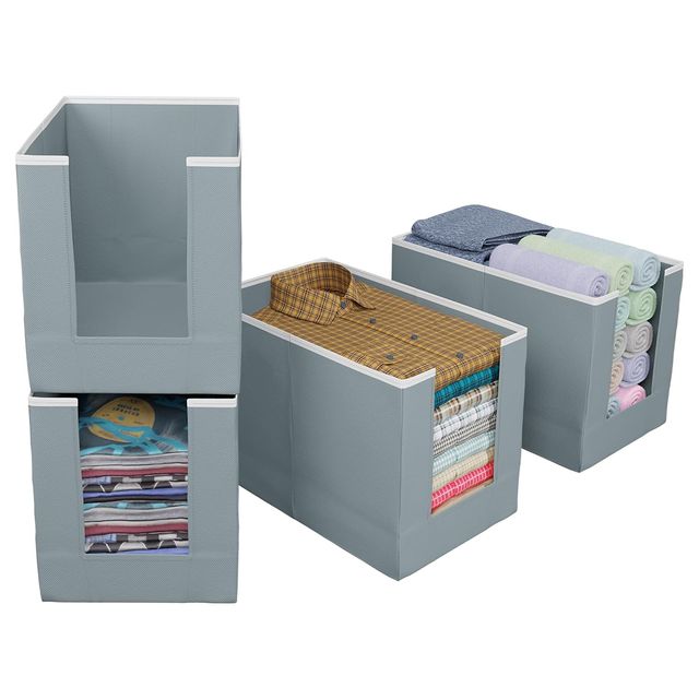 Kuber Industries Pack of 4 Non-Woven Foldable Shirt Stacker for Clothes Organizer | Grey