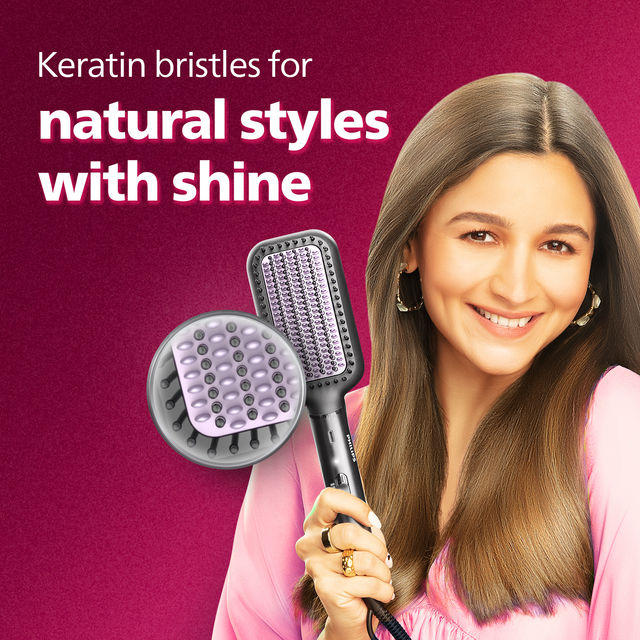 Philips Hair Straightener Brush|Naturally Straight Hair in 5 Min|Thermoprotect Technology BHH880/00