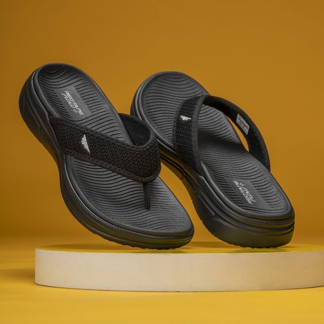 Red Tape Casual Flip-Flops for Men | Refined Round-Toe Shape | Relaxing Slip-On Support | Black | 10