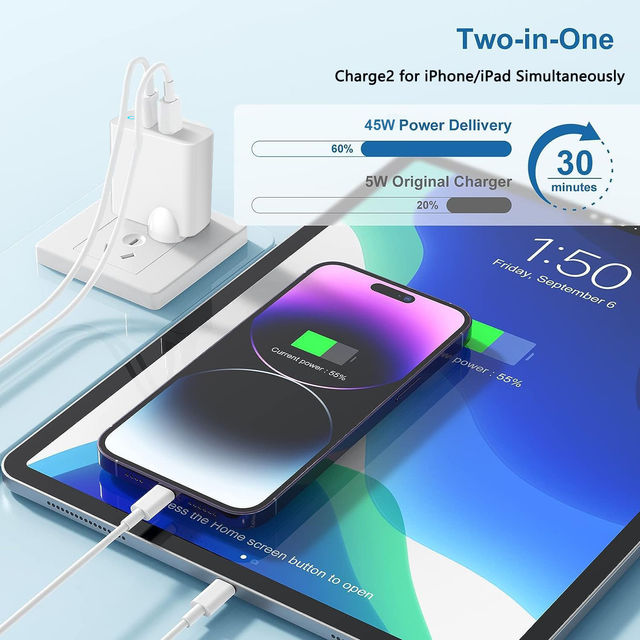 Unigen 45W Usb-C + Usb-A Wall Charger For Fast Charging With Dual Port | Compact Power Adapter