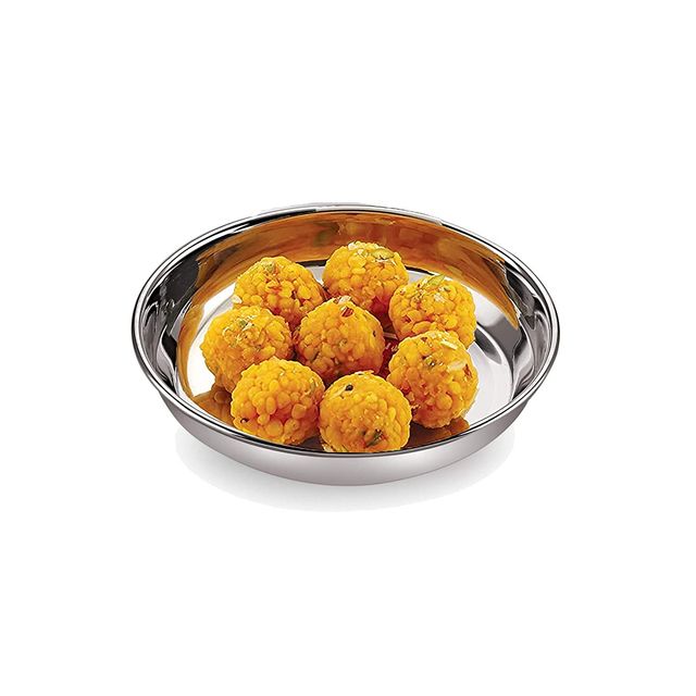 Hazel Steel Plate Set, 12 Cm | Multipurpose Stainless Plates, Set Of 6 For Kitchen