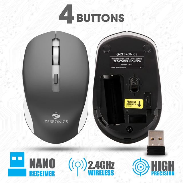Zeb Companion 500 2.4Ghz Wireless Keyboard & Mouse Combo, Usb Receiver, Rupee Key (Black)