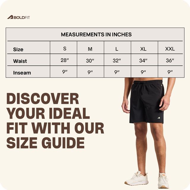 Boldfit Men's Shorts Quick Dry Workout Lightweight Outdoor Athletic Bermuda | Black - S