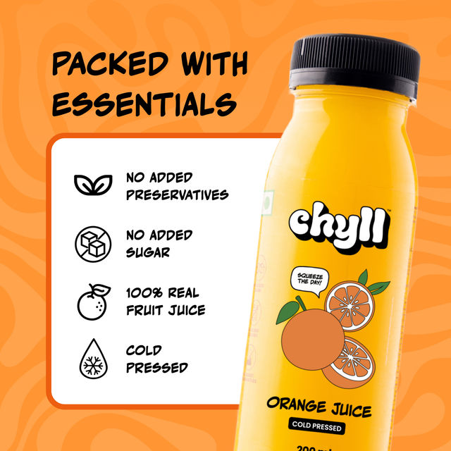 Chyll 100% Fresh Valencia Orange Juice - Cold Pressed(200ml), Chyll 100% Fresh Mango Juice - Cold Pressed(200ml) & Chyll 100% Fresh Sugarcane Juice - Cold Pressed(200ml) Combo
