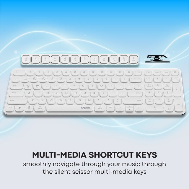 Rapoo 9320M Bluetooth 4.0 | 5.0 + 2.4G Wireless Multi-Mode Keyboard, Mouse, 2400DPI | Compact White