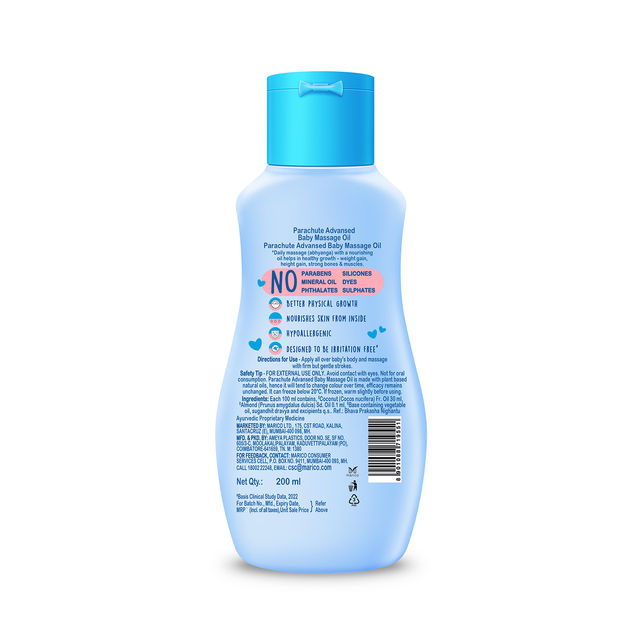 Parachute Advansed Baby Massage Oil For New Born 100% Virgin Coconut Oil Growth Vitamin E
