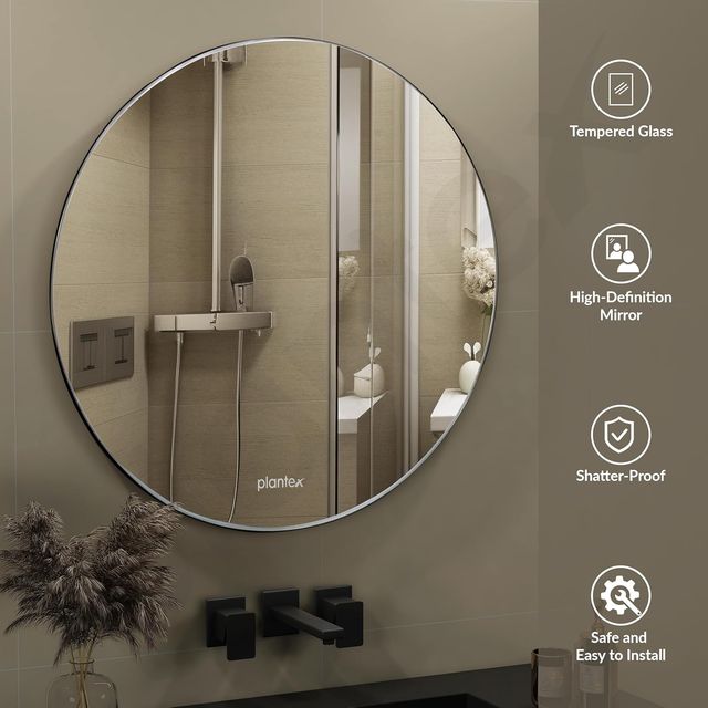 Buy Plantex Frameless Round Mirror with Beveled Edges for Bathroom ...