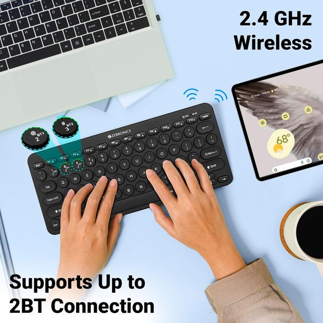 Zebronics K4000Mw Wireless Keyboard with 2 Bluetooth & 2.4 GHz Wireless Connection