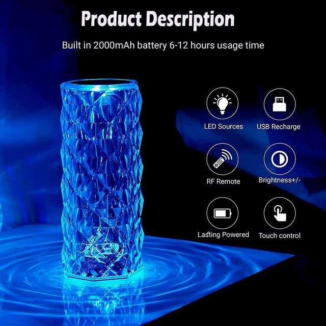 DesiDiya 16 Color Changing Crystal Lamp