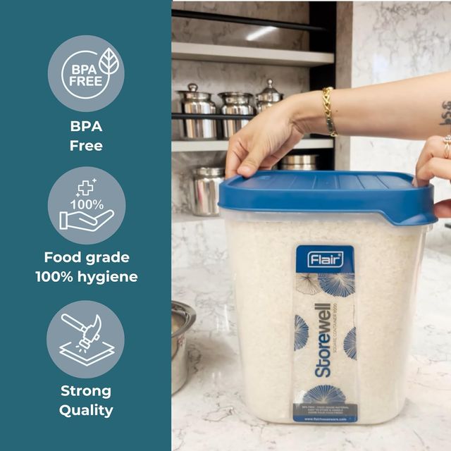 Flair Plastic Storewell Square Food Storage Containers Blue Set Of 3 Pcs 6000 Ml, 8000 Ml, 12000 Ml