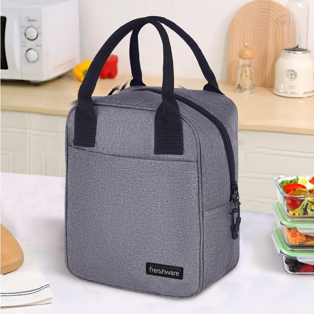 Frenchware Insulated Nylon Lunch Bag, Office Tiffin Bag | 7 L, 15 kg capacity - Grey