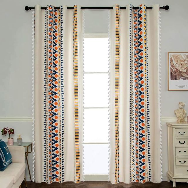 Urban Space Boho Curtains for Window 5 ft Long Set of 1 with Tassel (5 ft x 4 ft, Ikat Orange)