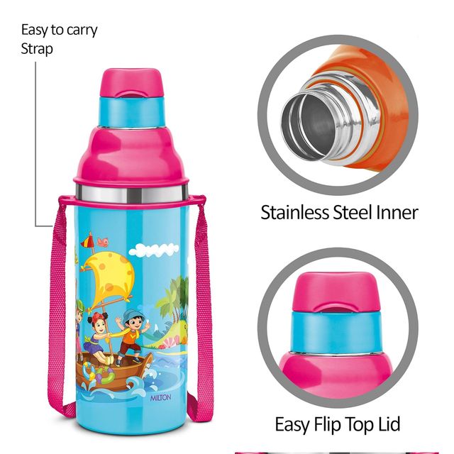 MiLiteron Kool Stunner 400 Kids Plastic Insulated Water Bottle With Straw | 404 ml | Blue