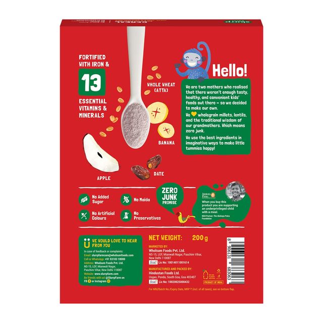 Slurrp Farm Wheat Apple & Banana Instant Healthy Cereal 100% Natural No Added Sugar No Milk, 300 Gm(300gms) & Slurrp Farm Cereal - Wheat, Apple & Date With Milkno Added Sugar No Powder 1 Pcs(1pc) Combo