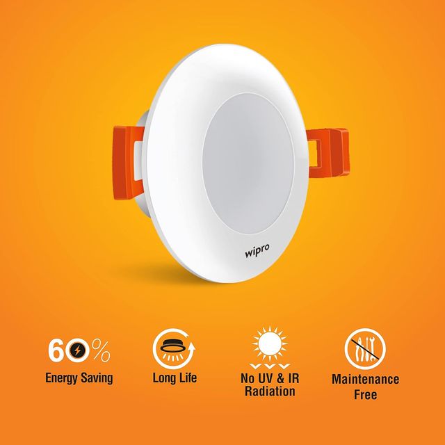 Wipro Polycarbonate Garnet 3W Led Mini Downlight Cool White (6500K) | False Ceiling Cutout-2.3 Inch