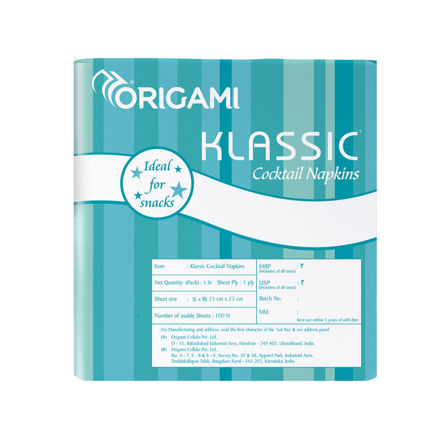 Origami Klassic Cocktail Napkin Tissue Paper - Pack of 1 - 100 Sheets - 23x23 cm