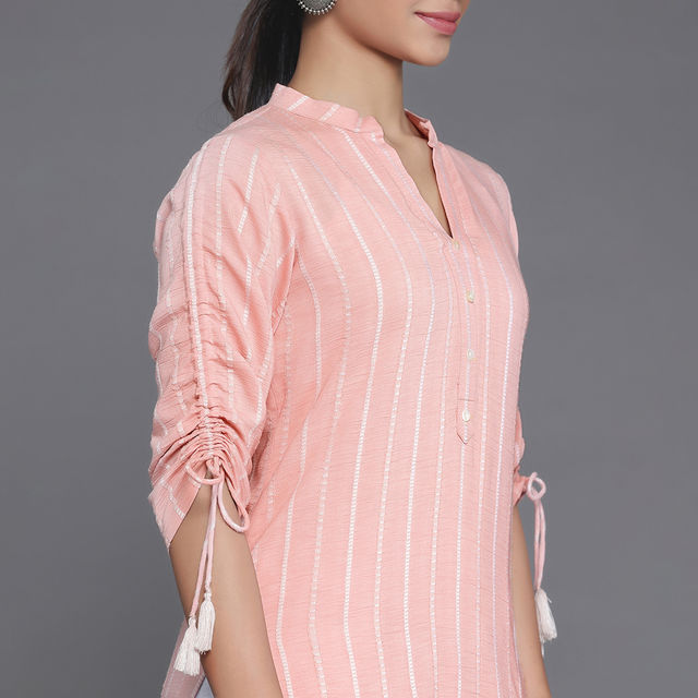 Libas Women's Cotton Blend Self Design Kurti | 26903 | Peach - M